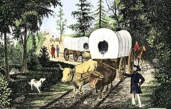 HSET2A-00053. Wagon train on the National Road, early 1800s.