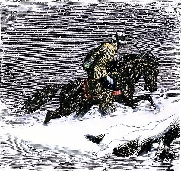 HSET2A-00094. Pony Express rider in a snowstorm.