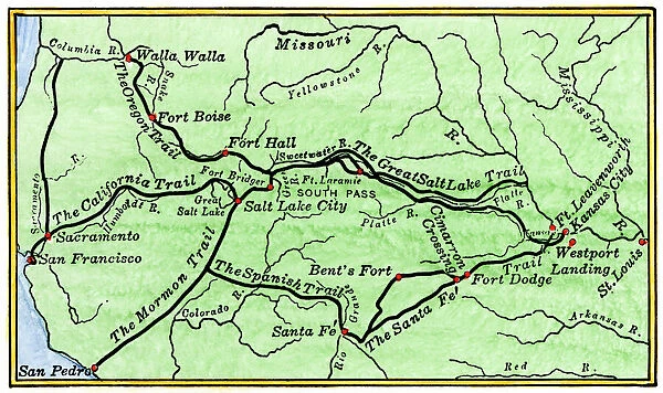 HSET2A-00123. Map of the principal westward trails in the 1800s.