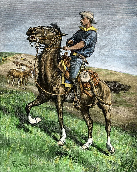 HSET2A-00125. African-American buffalo soldier riding a frisky horse fresh