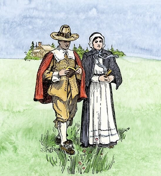 HSET2A-00129. New England Puritan couple, 1600s.