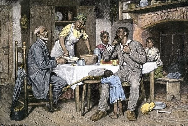 HUSG2A-00027. Visiting pastor having dinner with an African-American family, 1880s.