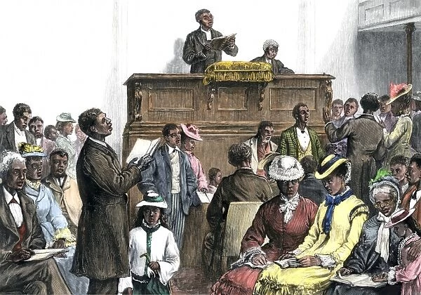 HUSG2A-00030. African-American church congregation in Washington DC, 1870s.