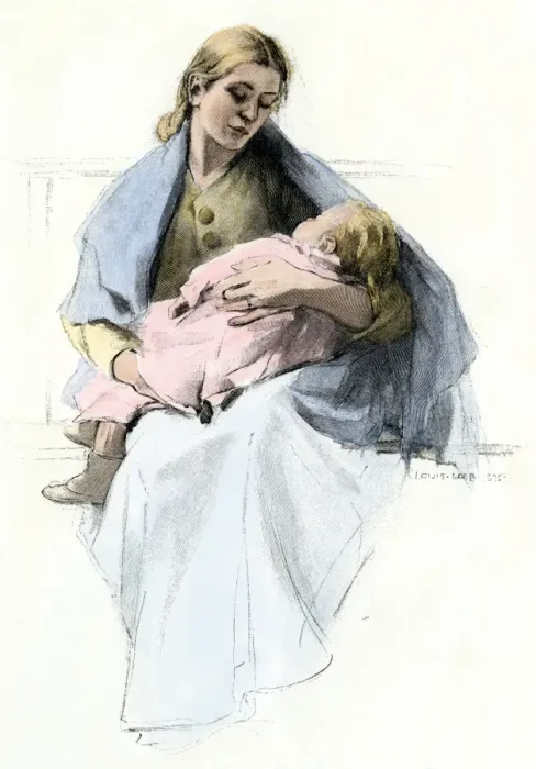 Framed Print : Immigrant mother and infant arriving in America