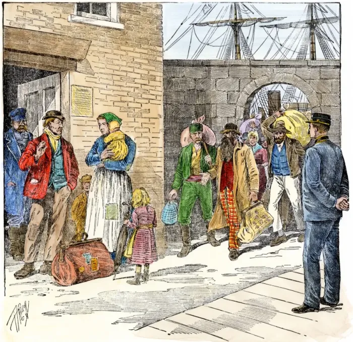 Framed Print : Immigrants arriving as contract laborers in an American port citiy Framed Print : Immigrants arriving as contract laborers in an American port citiy