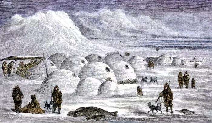 Framed Print : Innuit snow village during seal hunting season Framed Print : Innuit snow village during seal hunting season