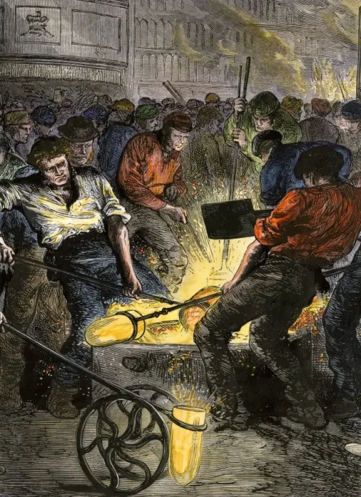 Framed Print : Iron industry workers manufacturing steel in England Framed Print : Iron industry workers manufacturing steel in England