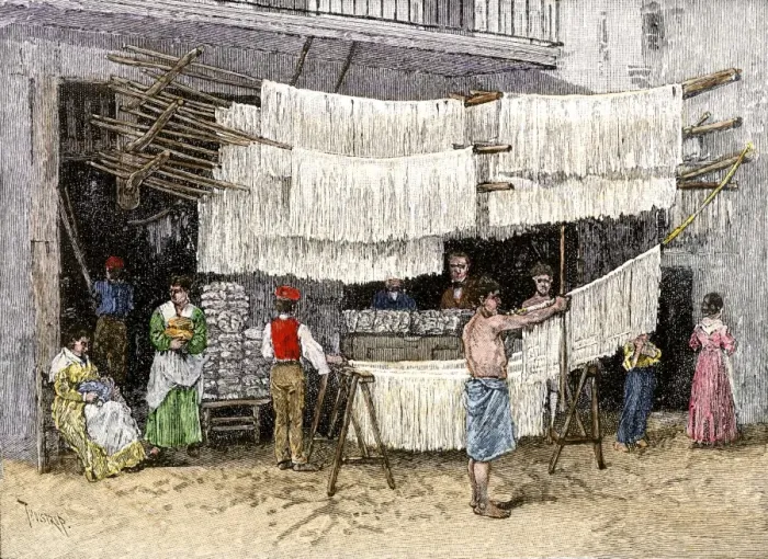 Framed Print : Italian vendors making pasta in Naples Framed Print : Italian vendors making pasta in Naples