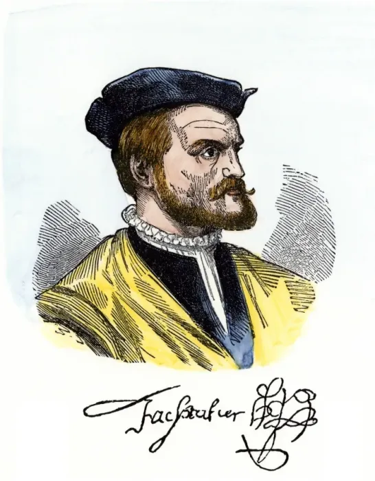 Framed Print : Jacques Cartier portrait with his autograph Framed Print : Jacques Cartier portrait with his autograph