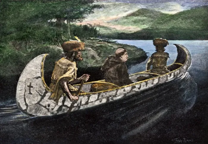 Framed Print : Jacques Marquette and Louis Joliet in a canoe on the upper Mississippi River Framed Print : Jacques Marquette and Louis Joliet in a canoe on the upper Mississippi River