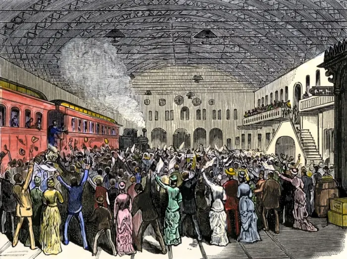Framed Print : James Garfield cheered as he arrives by train in Cleveland after his nomination Framed Print : James Garfield cheered as he arrives by train in Cleveland after his nomination