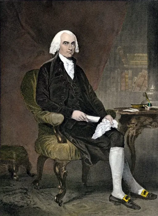 Framed Print : James Madison, seated. Hand-colored engraving of a painting Framed Print : James Madison, seated. Hand-colored engraving of a painting
