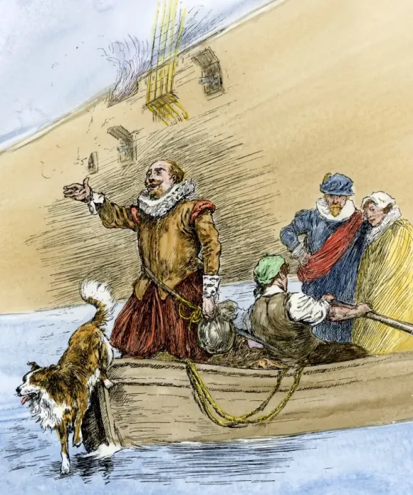 Framed Print : Jamestown colonists coming ashore, 1600s