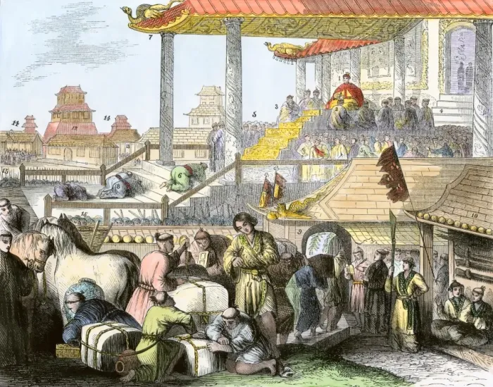 Framed Print : Japanese emperor Komei in his palace at Kyoto, 1850s