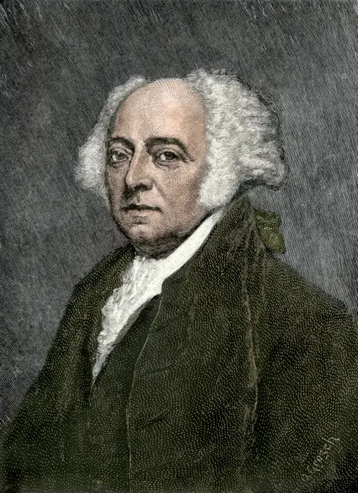 Framed Print : John Adams. Hand-colored engraving of a portrait