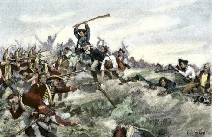 Framed Print : John Stark leading a charge of New Hampshire militia at the Battle of Framed Print : John Stark leading a charge of New Hampshire militia at the Battle of