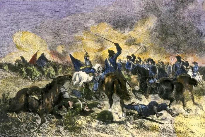 Framed Print : King Charles XII leading the Swedish army to victory over the Russians at Narva Framed Print : King Charles XII leading the Swedish army to victory over the Russians at Narva
