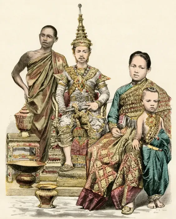 Framed Print : King, queen, and young prince of Siam and a Buddhist monk Framed Print : King, queen, and young prince of Siam and a Buddhist monk