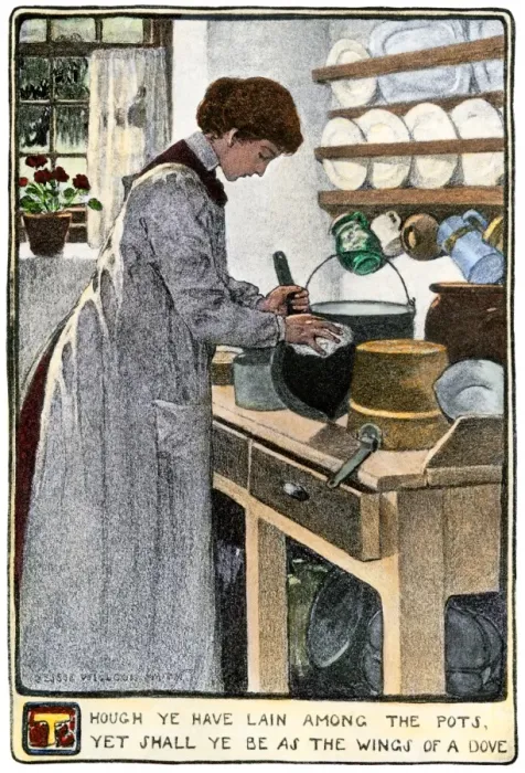 Framed Print : Kitchen chores, about 1900 Framed Print : Kitchen chores, about 1900
