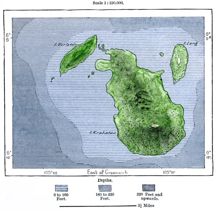Framed Print : Krakatoa and neighboring islets before the volcanic eruption of 1883 Framed Print : Krakatoa and neighboring islets before the volcanic eruption of 1883