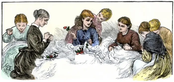 Framed Print : Ladies enjoying their sewing circle