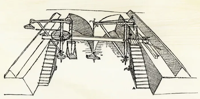 Framed Print : Leonardo da Vinci drawing of a canal dredge