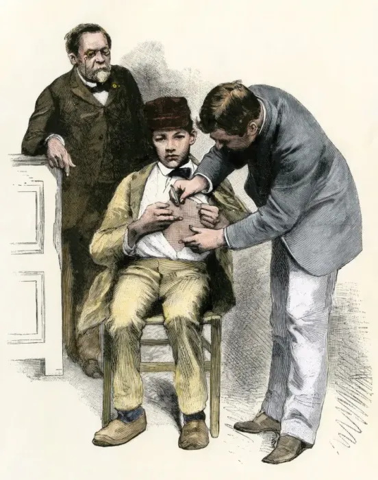 Framed Print : Louis Pasteur supervising an inoculation for hydrophobia (rabies) Framed Print : Louis Pasteur supervising an inoculation for hydrophobia (rabies)