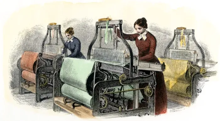 Framed Print : Lowell girls weaving in Massachusetts textile mills Framed Print : Lowell girls weaving in Massachusetts textile mills