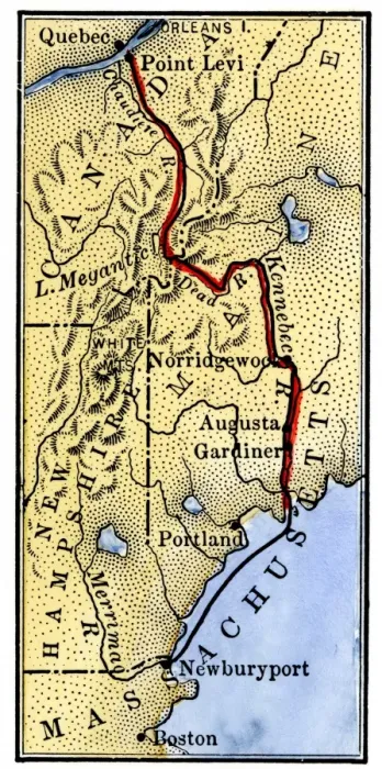 Framed Print : Map of Benedict Arnolds route to invade Quebec during the American Revolution Framed Print : Map of Benedict Arnolds route to invade Quebec during the American Revolution