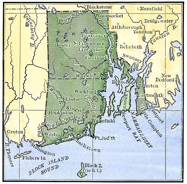 Map of colonial Rhode Island, 1660s