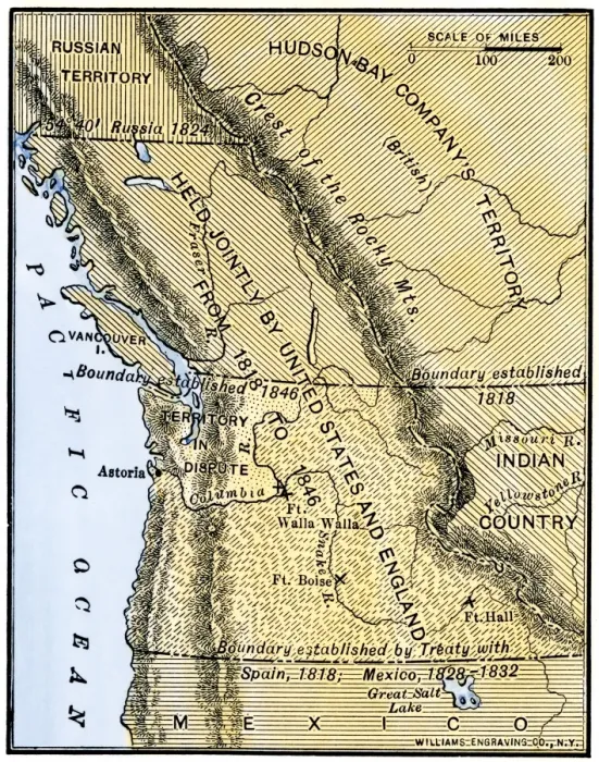 Framed Print : Map of Oregon Territory showing boundary of US with English Canada under
