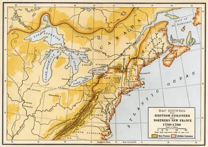 Framed Print : Map showing British colonies and northern New France during the French Framed Print : Map showing British colonies and northern New France during the French