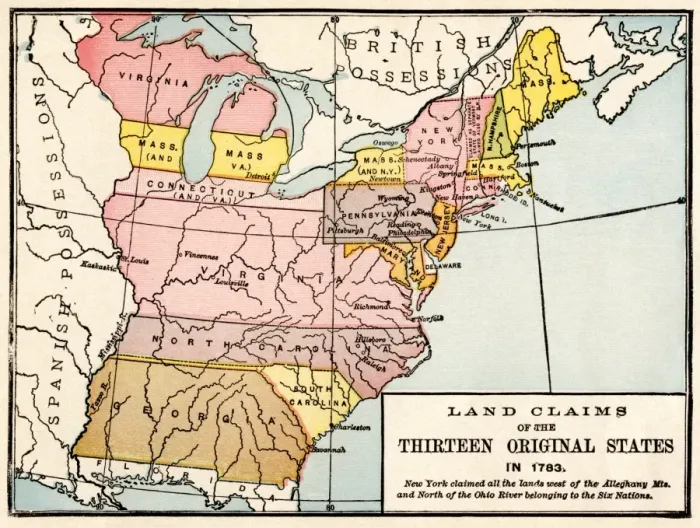 Framed Print : Map showing land claims of the 13 original states in 1783 Framed Print : Map showing land claims of the 13 original states in 1783