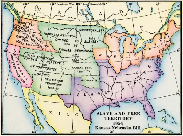 Framed Print : Map of slave and free areas of the United States in 1854 Framed Print : Map of slave and free areas of the United States in 1854