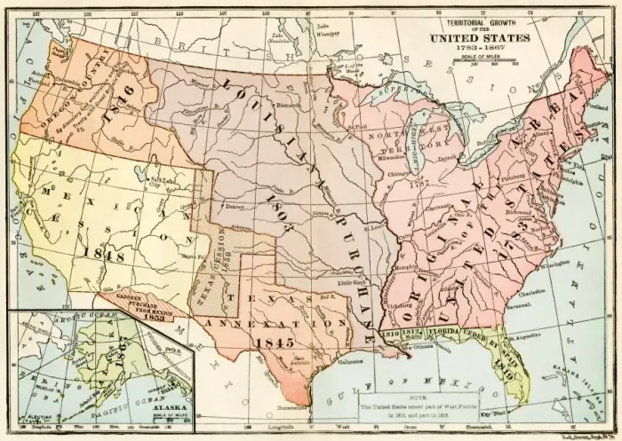Framed Print : Map of territorial growth of the United States from 1783-1867