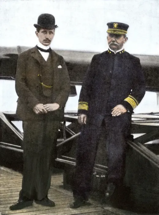 Framed Print : Marconi and Admiral Farquhar aboard the New York to work Framed Print : Marconi and Admiral Farquhar aboard the New York to work