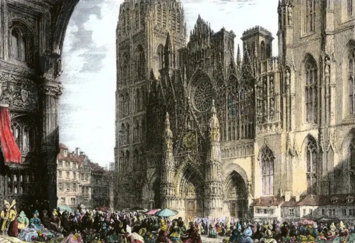 Framed Print : Marketplace on the street in front of Rouen Cathedral Framed Print : Marketplace on the street in front of Rouen Cathedral