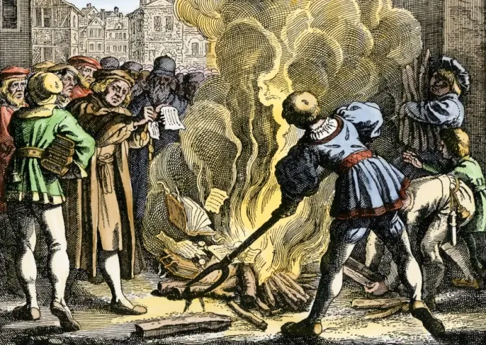 Framed Print : Martin Luther in Wittenberg burning Pope Leo Xs Bull of excommunication Framed Print : Martin Luther in Wittenberg burning Pope Leo Xs Bull of excommunication