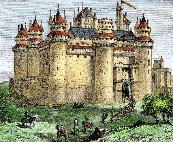 Medieval castle. Knights entering a castle in the Middle Ages.