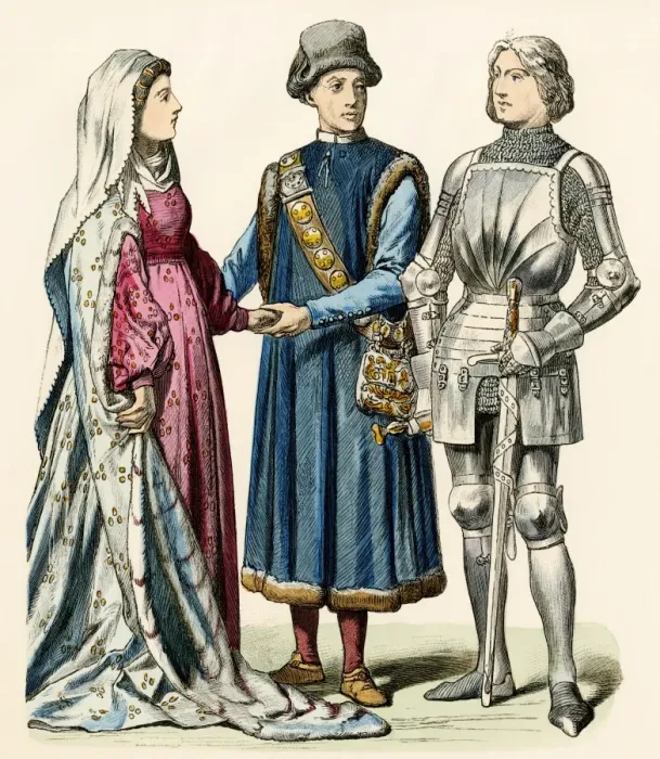 Framed Print : Medieval German couple and a knight