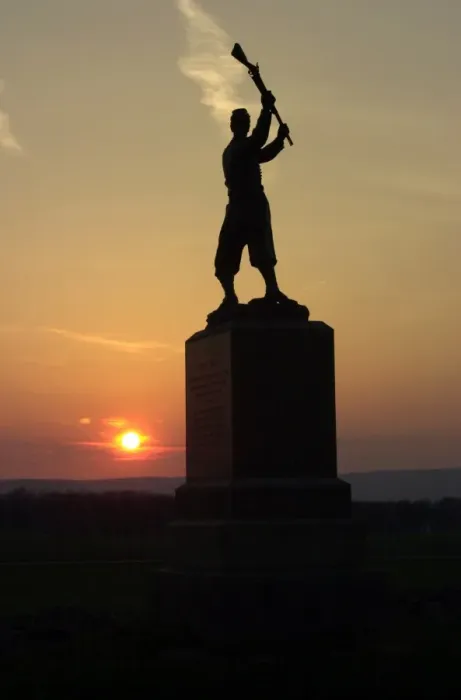 Framed Print : Memorial statue of a Civil War soldier on Cemetery Ridge at sunset Framed Print : Memorial statue of a Civil War soldier on Cemetery Ridge at sunset