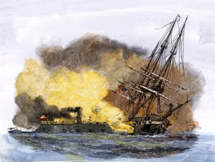 Framed Print : Merrimac, a Confederate ironclad ship