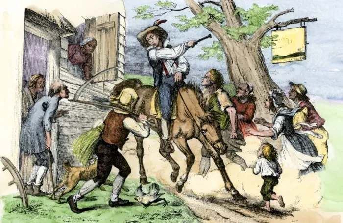 Framed Print : Messenger bringing colonists news of the battle at Lexington Green Framed Print : Messenger bringing colonists news of the battle at Lexington Green