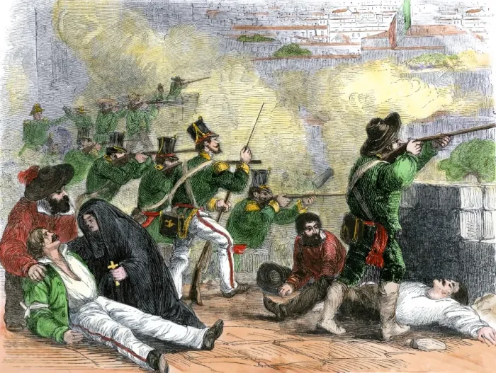 Framed Print : Mexican soldiers fighting on the house-tops of Mexico City