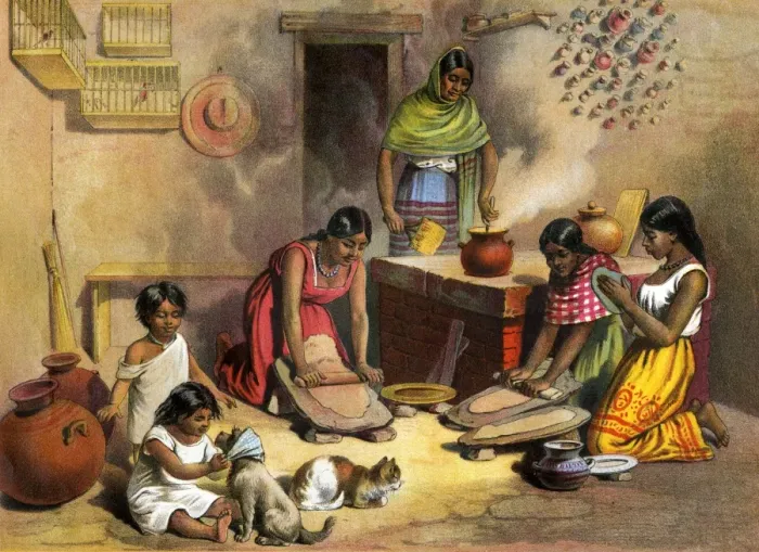 Framed Print : Mexican women making tortillas, 1800s Framed Print : Mexican women making tortillas, 1800s