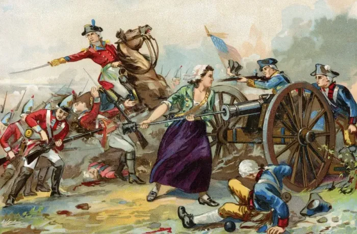 Framed Print : Moll Pitcher using a ramrod to help the Continental Army during the battle of Framed Print : Moll Pitcher using a ramrod to help the Continental Army during the battle of