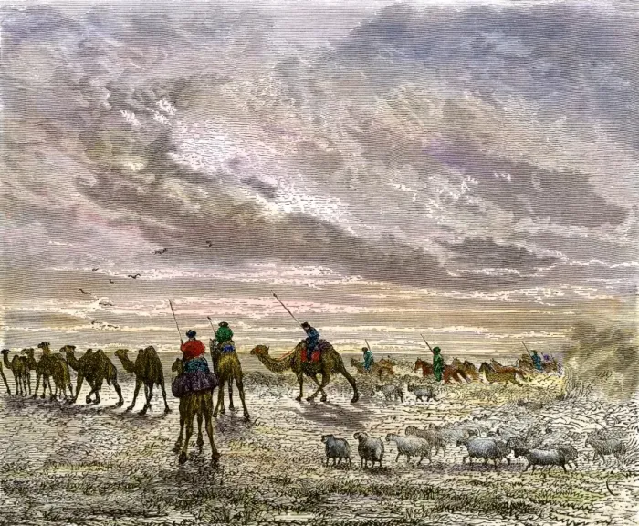 Framed Print : Mongol camp on the move in the Gobi Desert