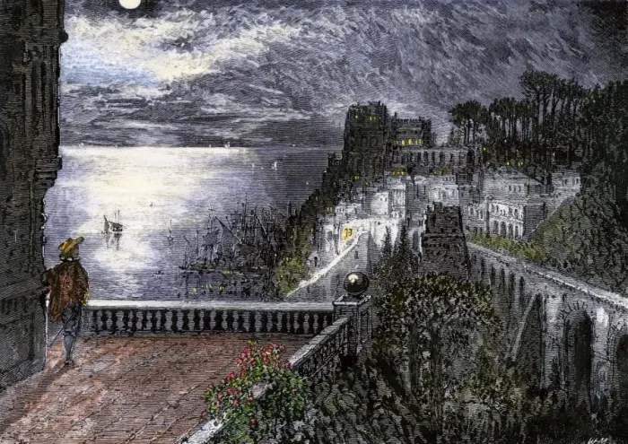 Framed Print : Moonlight on Genoa harbor, circa 1400s