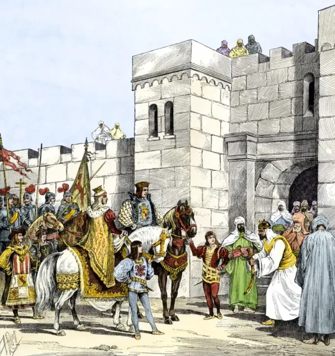 Framed Print : Moors surrender of Granada to Isabella and Ferdinand