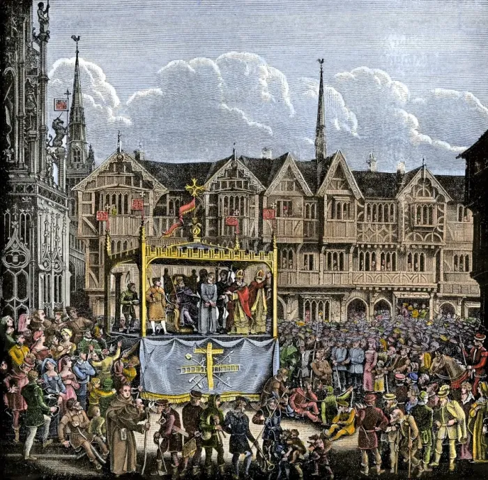 Framed Print : Mystery play performed in medieval Coventry, England Framed Print : Mystery play performed in medieval Coventry, England